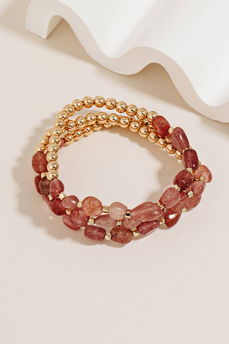 Stone And Metallic Beaded Bracelet Set
