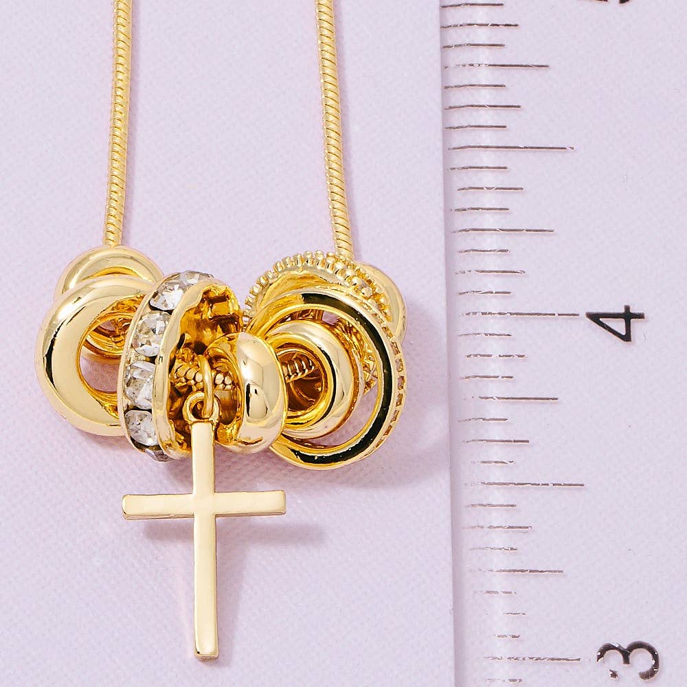 Gold Dipped Cz Multi Ring Charms Chain Necklace