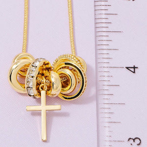 Gold Dipped Cz Multi Ring Charms Chain Necklace