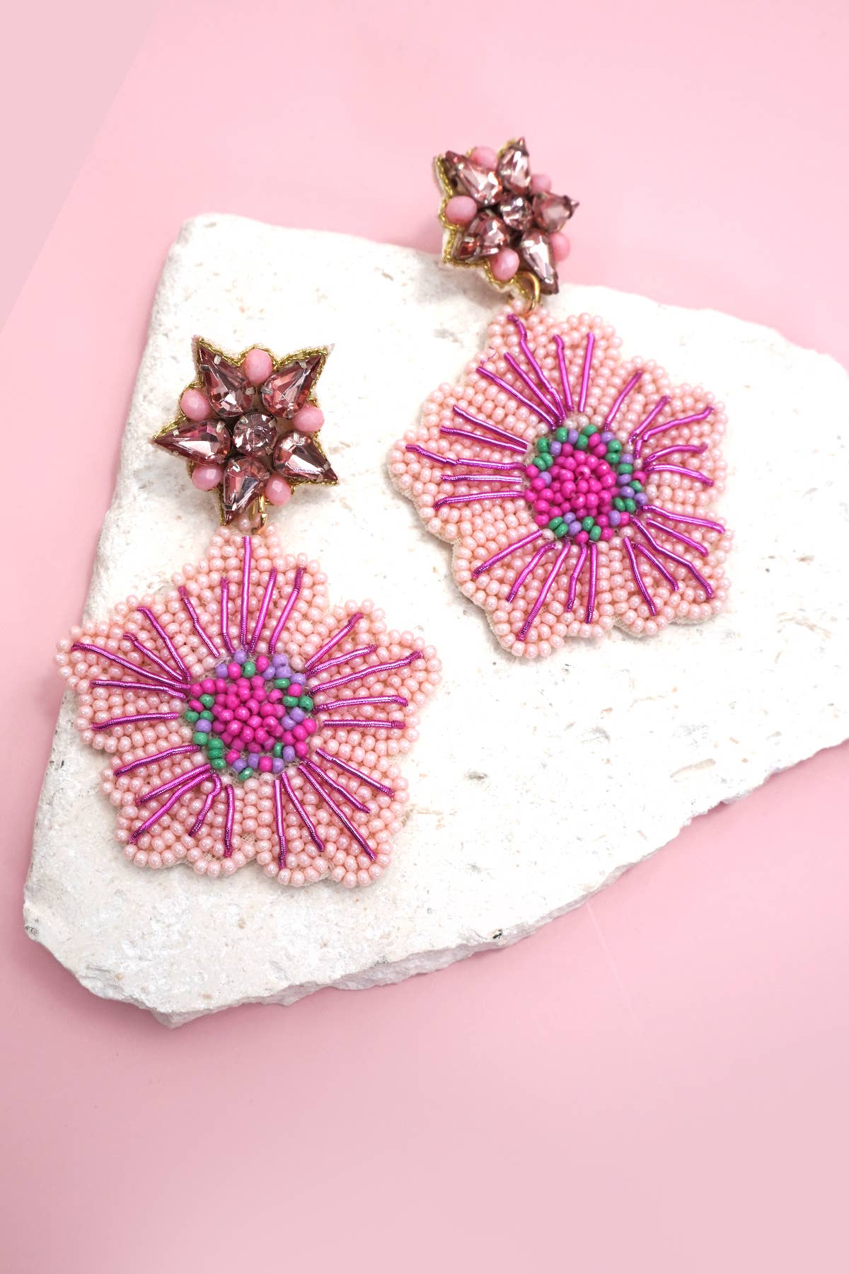 FLOWER  SEED BEADED DROP EARRINGS