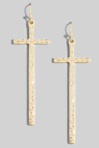 Hammered Long Cross Dangle Earrings
