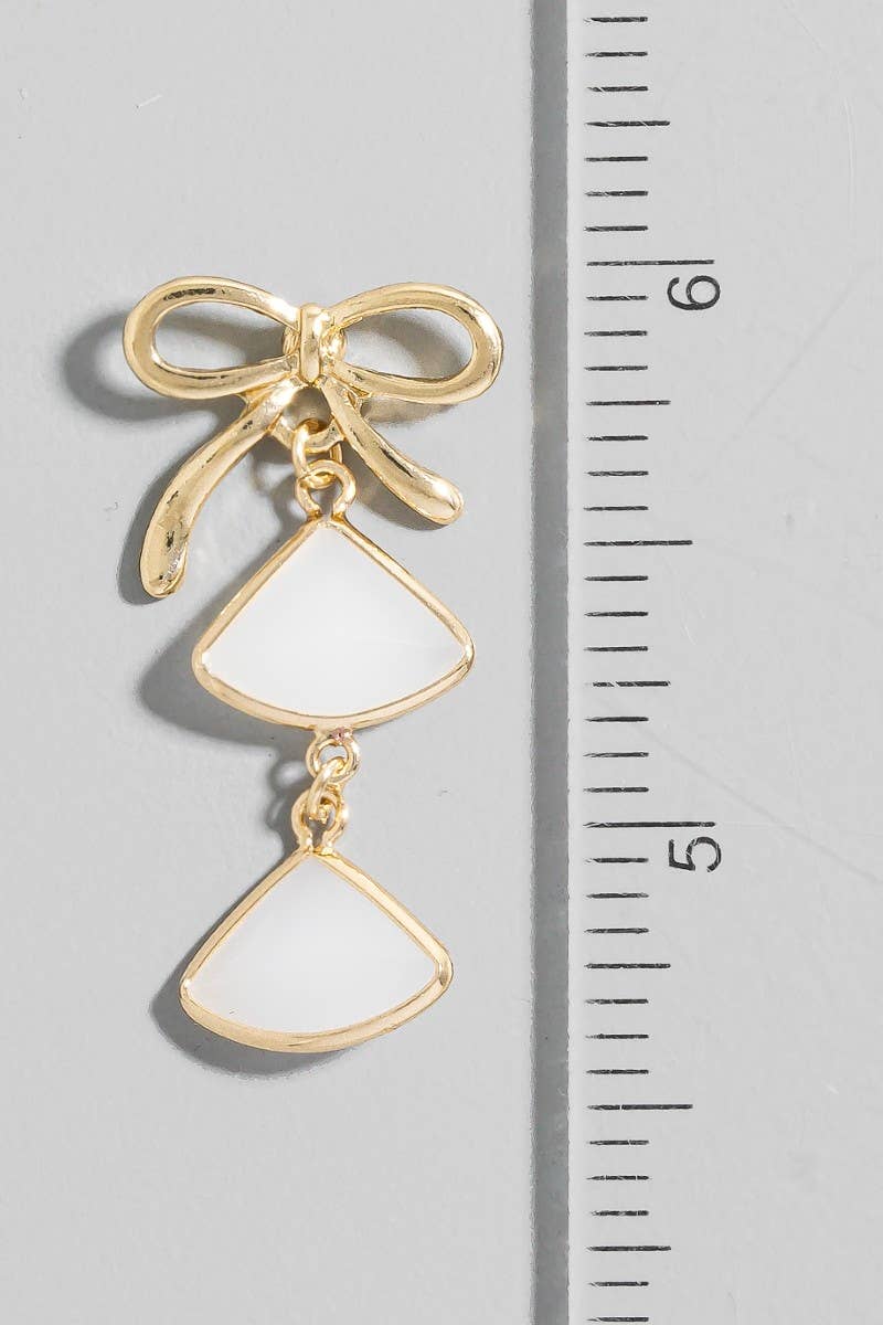 Faceted Gems Dangle Ribbon Bow Stud Earrings