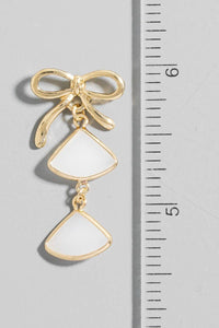 Faceted Gems Dangle Ribbon Bow Stud Earrings