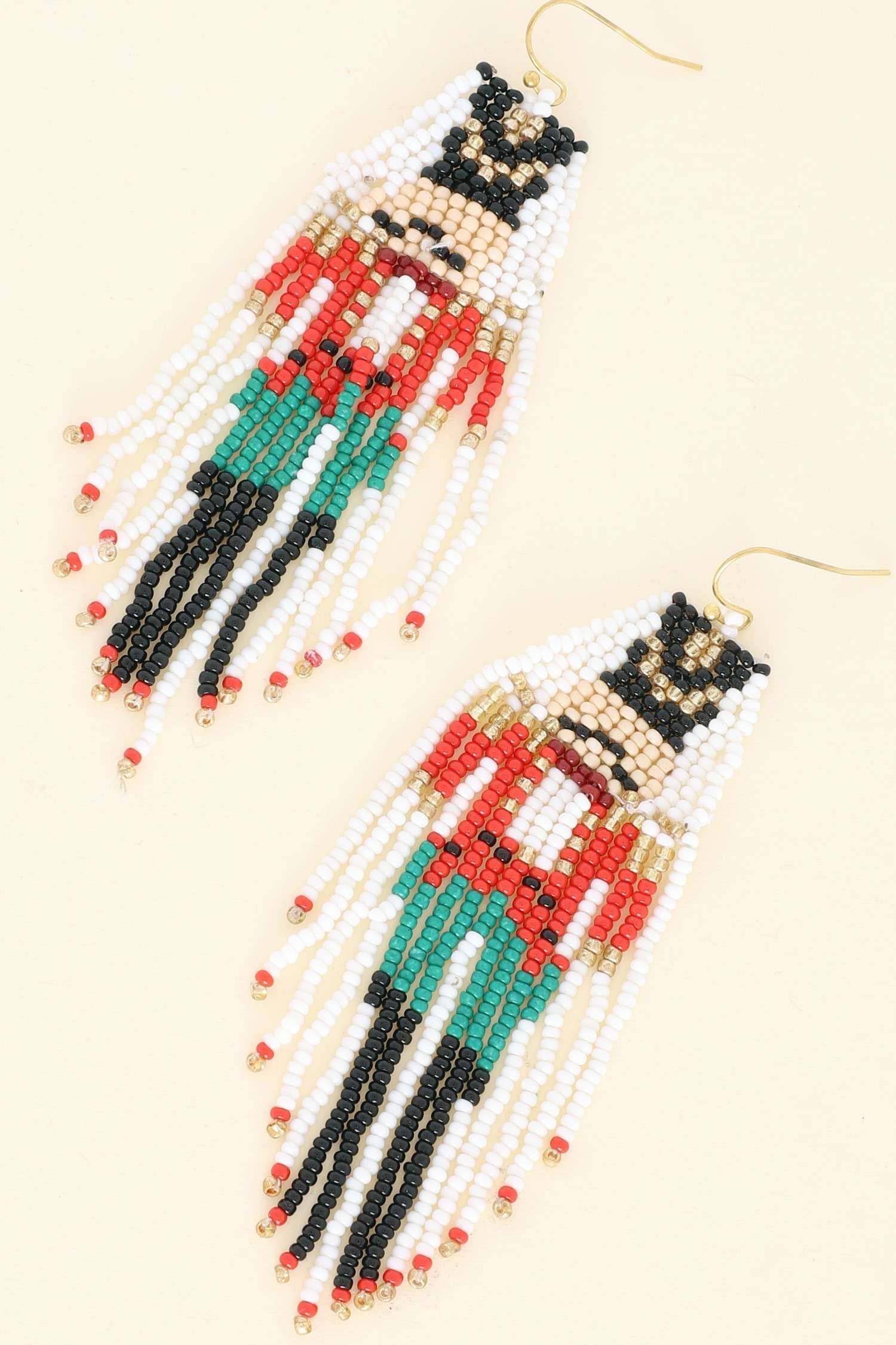 NUTCRACKER TASSEL BEADED CHRISTMAS EARRINGS