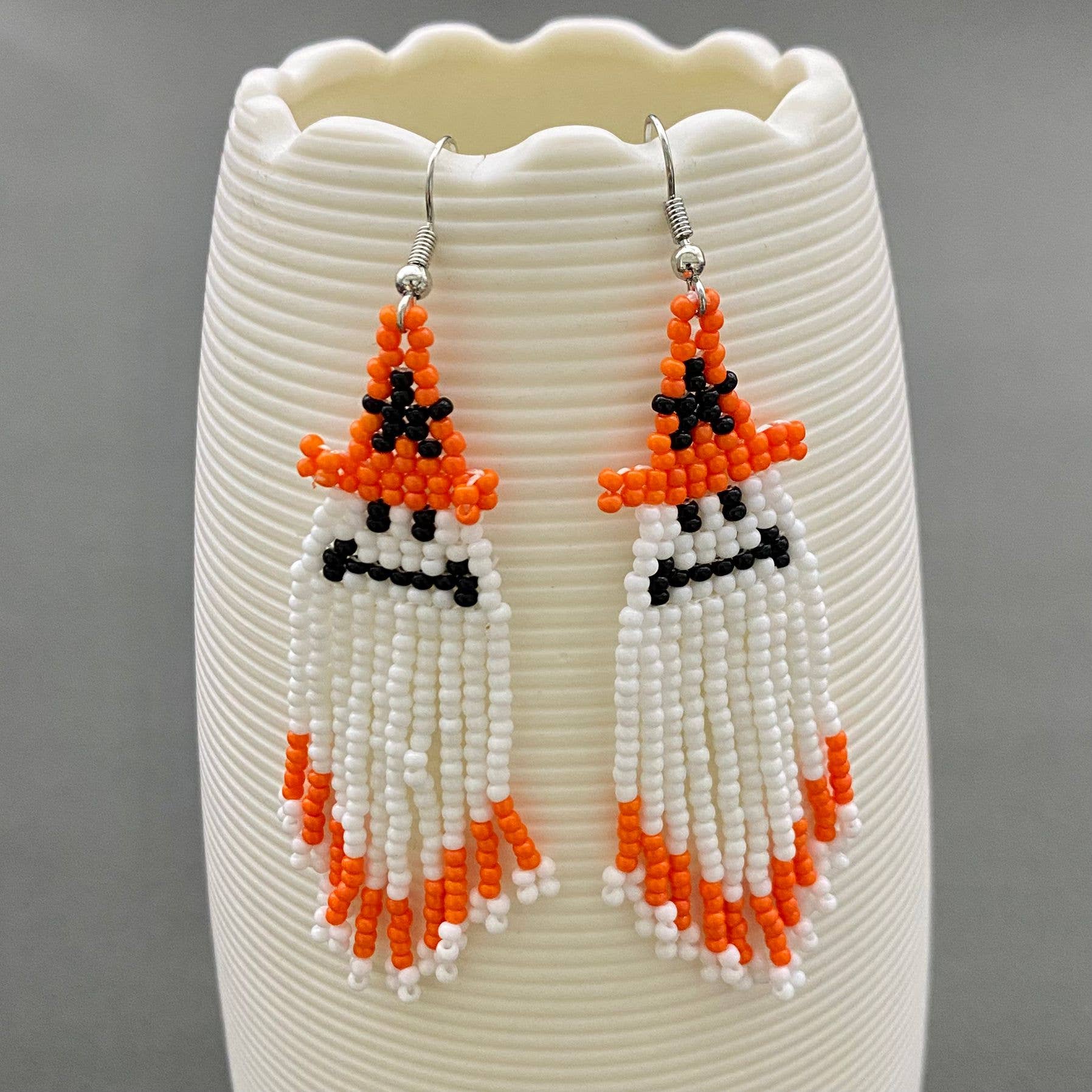 Halloween Ghost Seed Beads Fringe Dangle Earrings