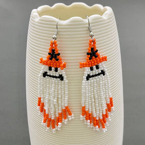 Halloween Ghost Seed Beads Fringe Dangle Earrings
