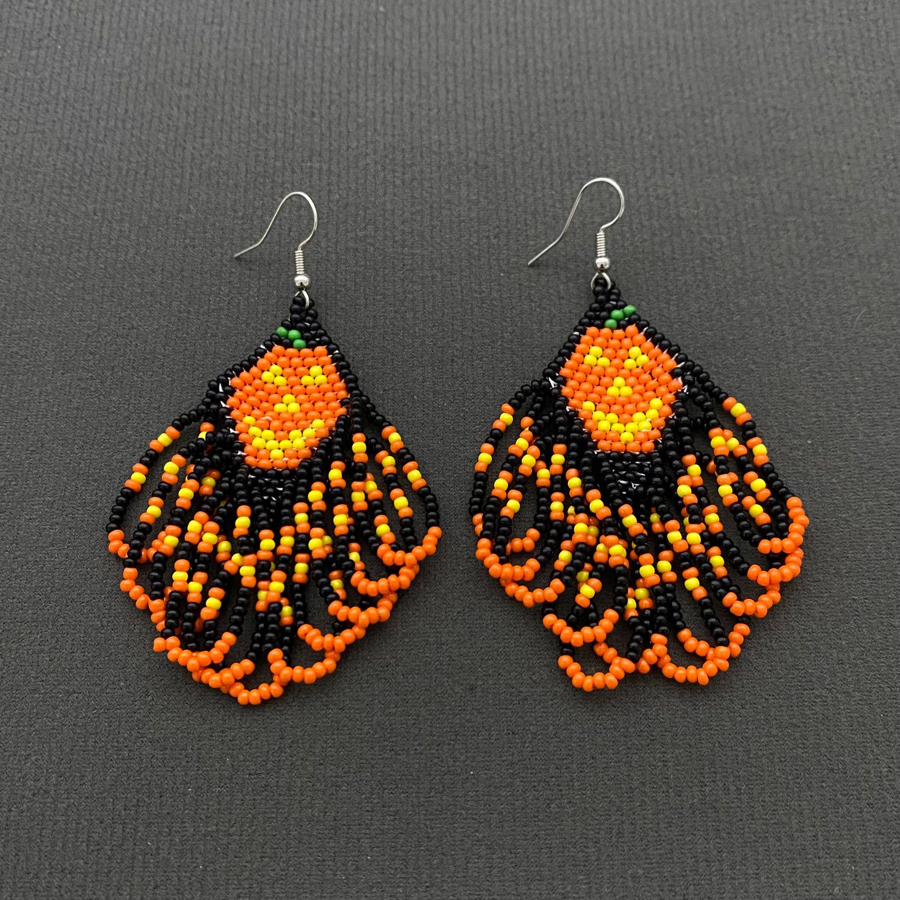 Halloween Pumpkin Seed Beads Fringe Earrings