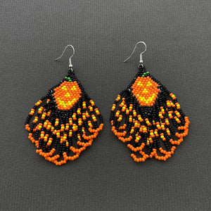 Halloween Pumpkin Seed Beads Fringe Earrings