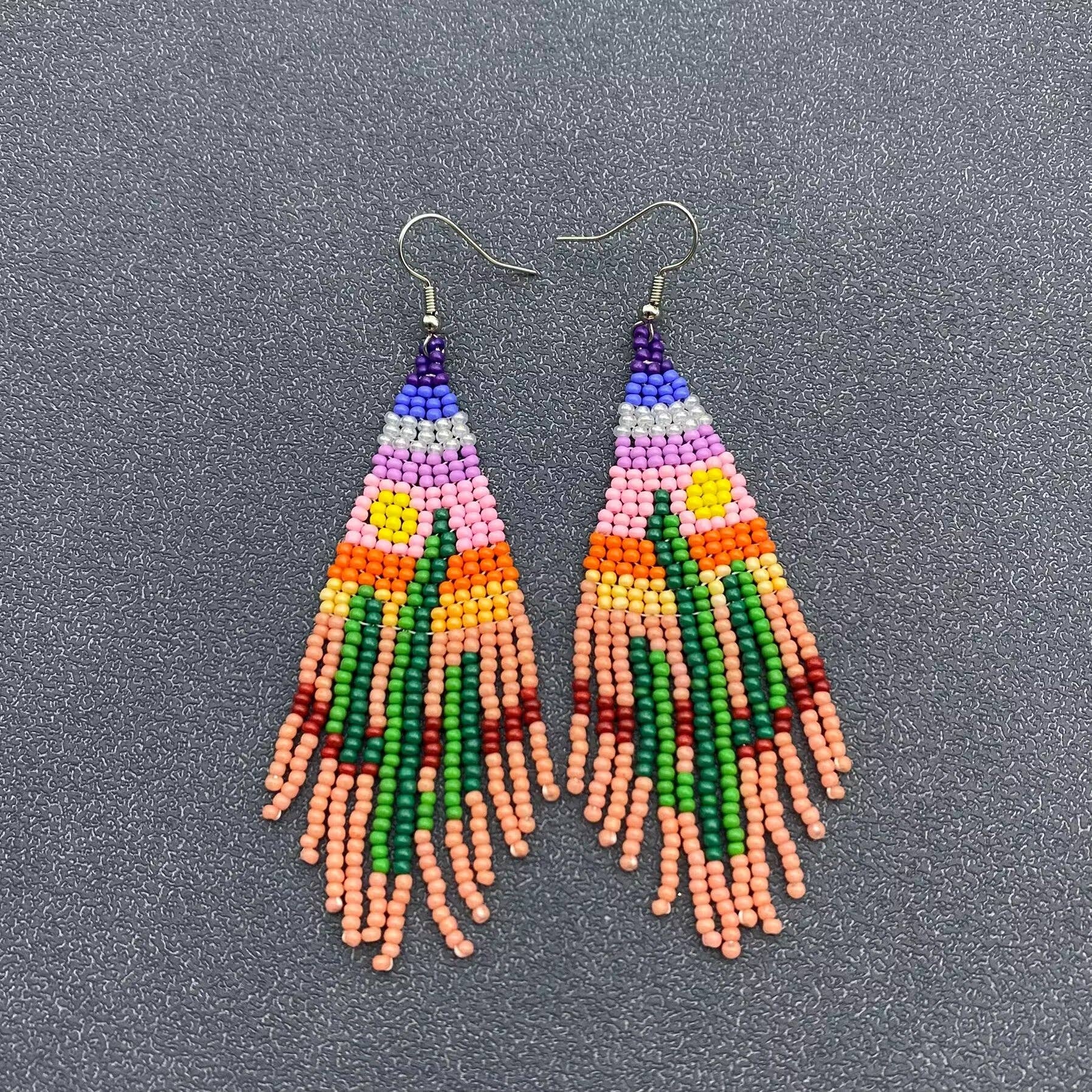 Hand-woven Cactus Seed Beads Fringe Earrings