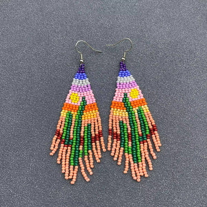 Hand-woven Cactus Seed Beads Fringe Earrings