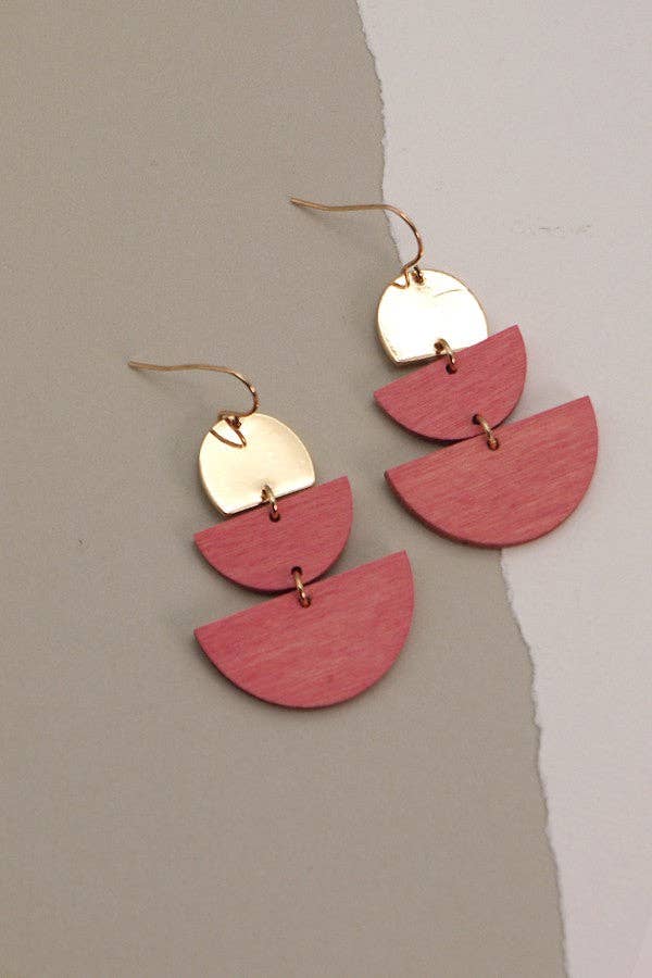 HALF MOON METAL AND WOOD DROP EARRINGS