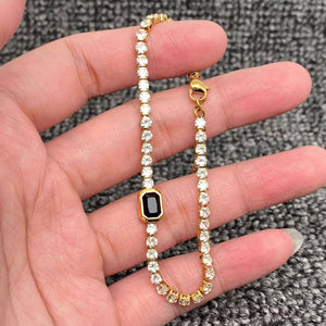 Full Zircon 3mm 18K Gold Plated Stainless Steel Bracelet