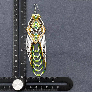 Bohemian Hand-Woven Seed Beads Long Fringe Earrings