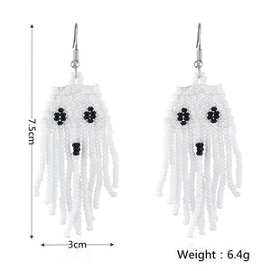Ghost Seed Bead Tassel Earrings
