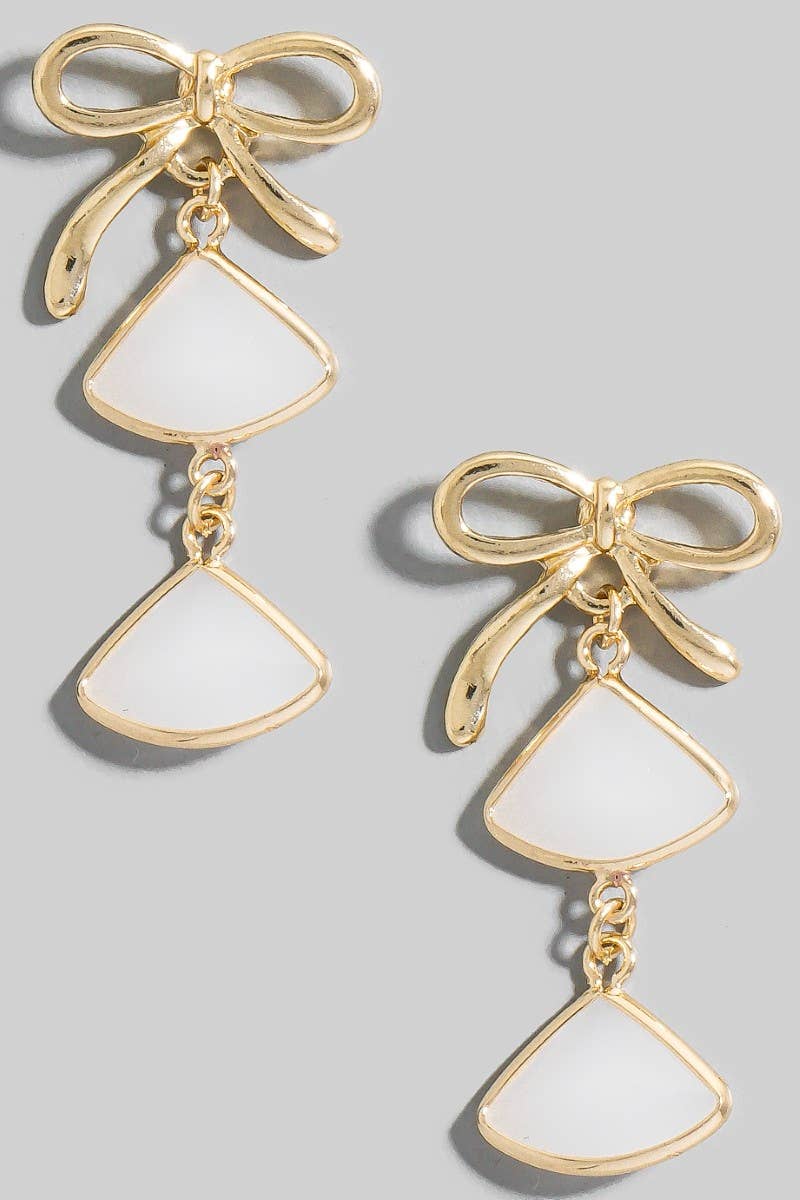 Faceted Gems Dangle Ribbon Bow Stud Earrings