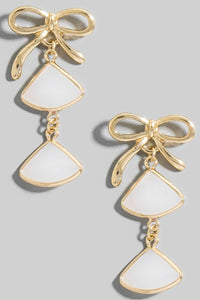 Faceted Gems Dangle Ribbon Bow Stud Earrings
