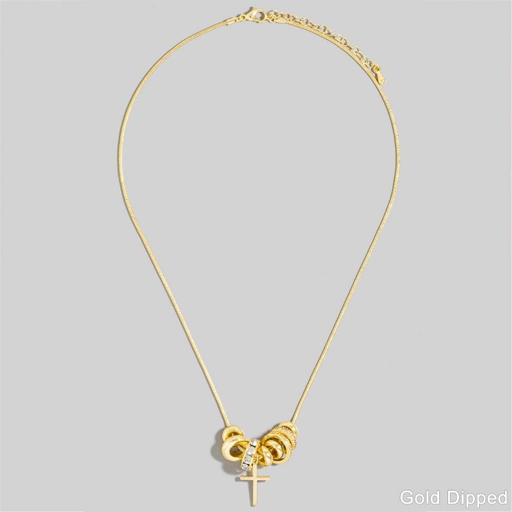 Gold Dipped Cz Multi Ring Charms Chain Necklace