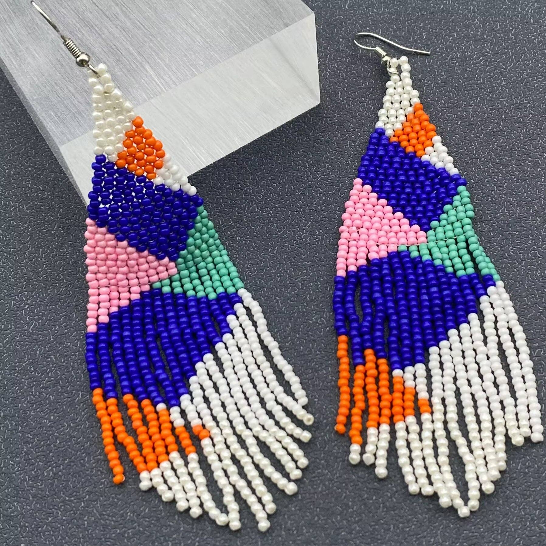 Bohemian Colored Seed Beads Fringe Earrings