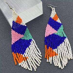 Bohemian Colored Seed Beads Fringe Earrings