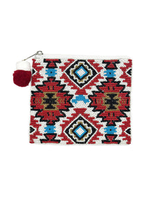 WESTERN PRINT Beaded Coin Purse