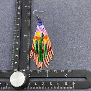 Hand-woven Cactus Seed Beads Fringe Earrings