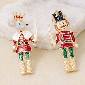 Glitter Resin Nutcracker Christmas Holiday Dangle Earrings