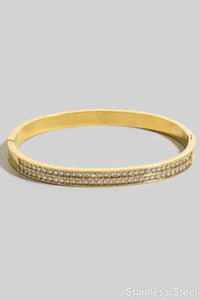 Stainless Steel Double Pave Row Hinge Bangle Bracelet