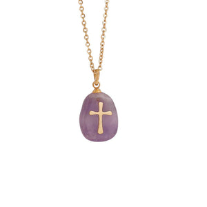 Natural Stone Stainless Steel Cross Pendant Necklace