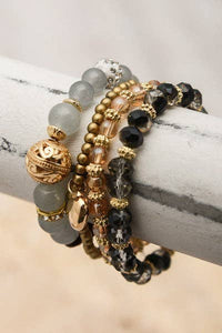 BOHO WOOD FACET BEAD HEART BRACELET SET