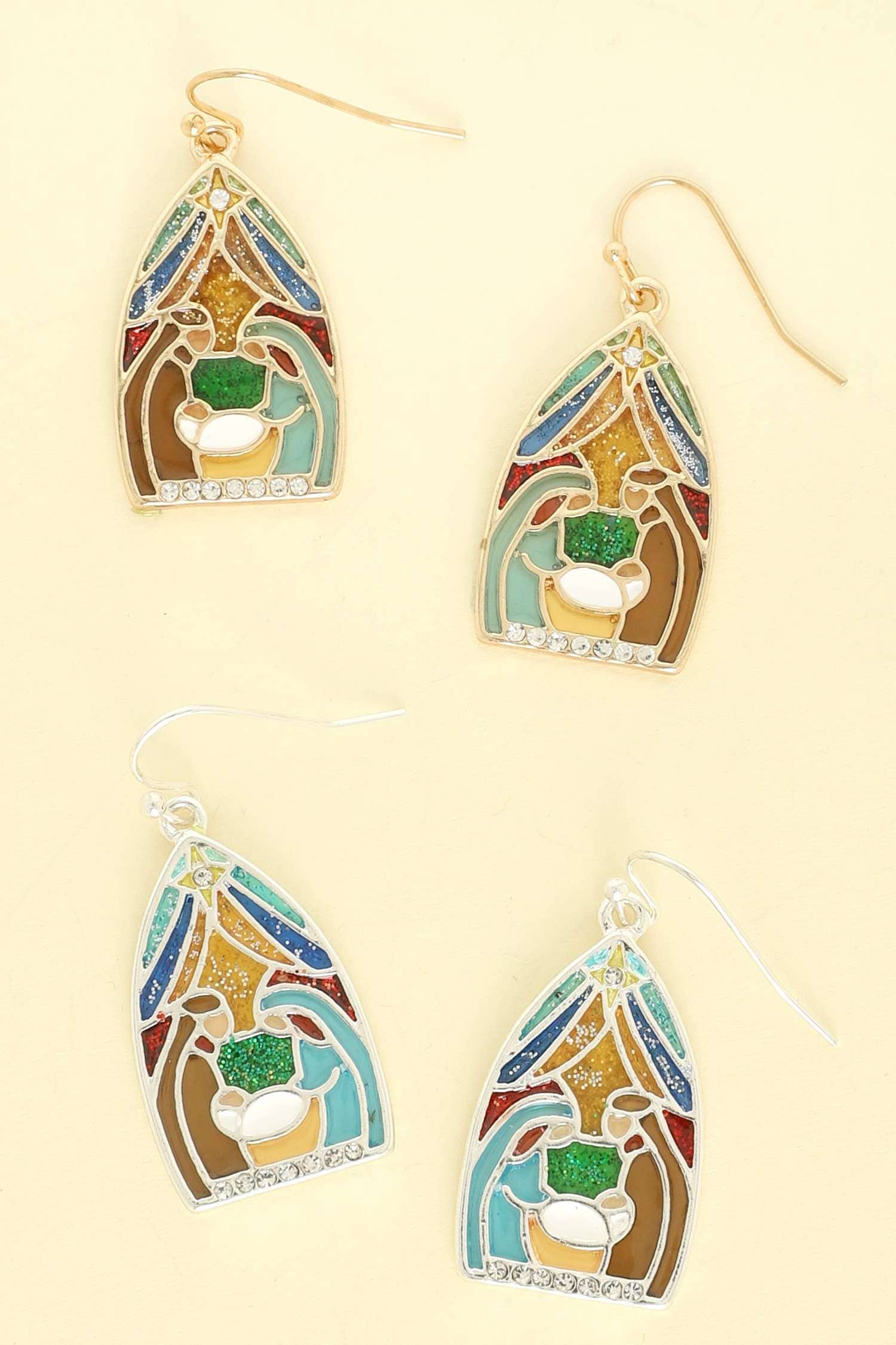 CHRISTMAS NATIVITY THEME EPOXY DANGLE EARRINGS XE15366