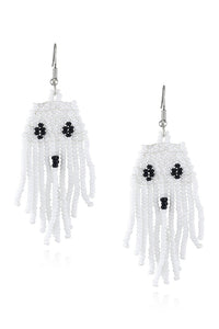 Ghost Seed Bead Tassel Earrings
