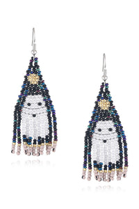 Ghost Seed Bead Tassel Earrings