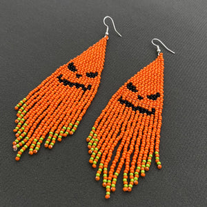 Halloween Pumpkin Devil Seed Beads Fringe Earrings