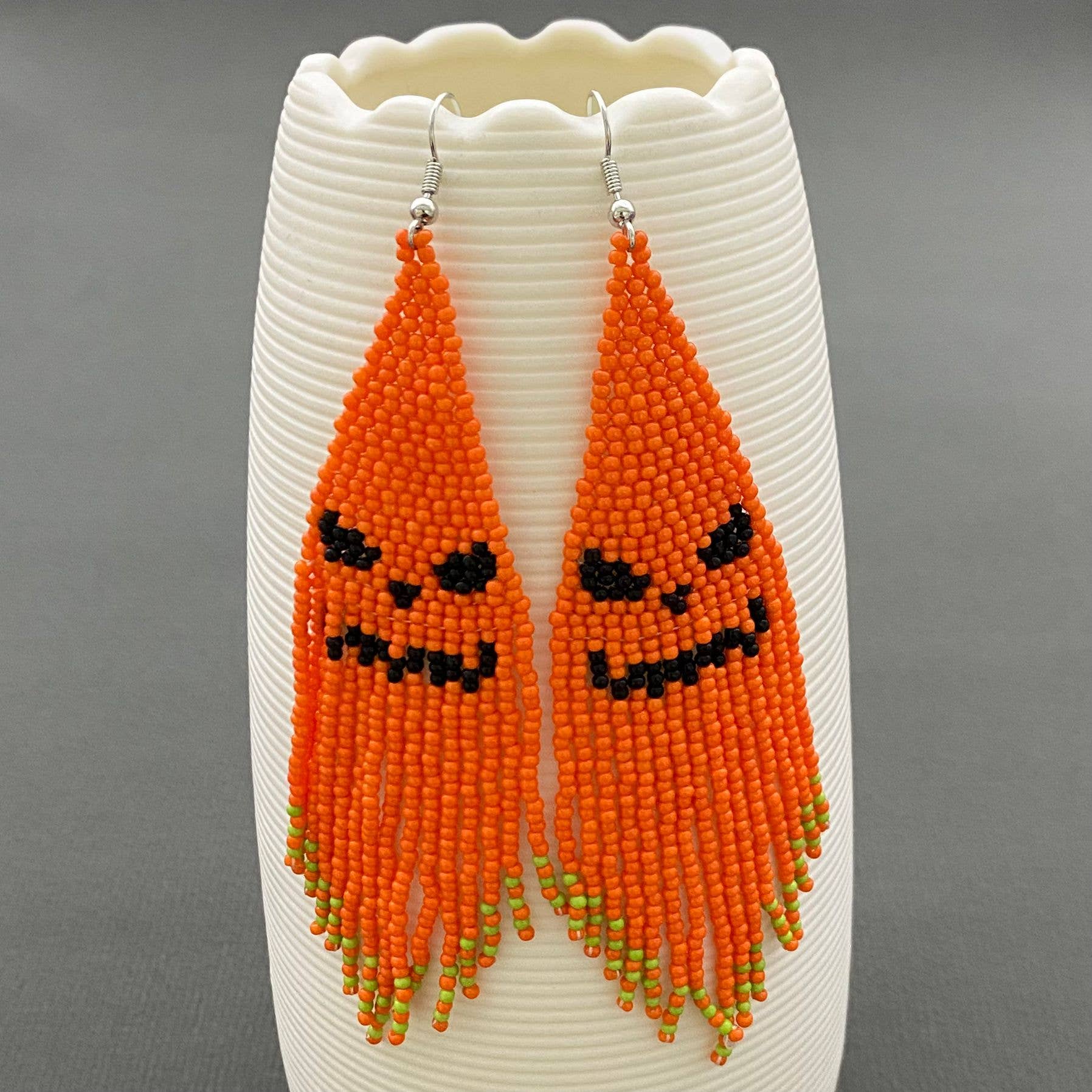 Halloween Pumpkin Devil Seed Beads Fringe Earrings
