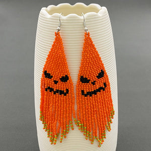 Halloween Pumpkin Devil Seed Beads Fringe Earrings