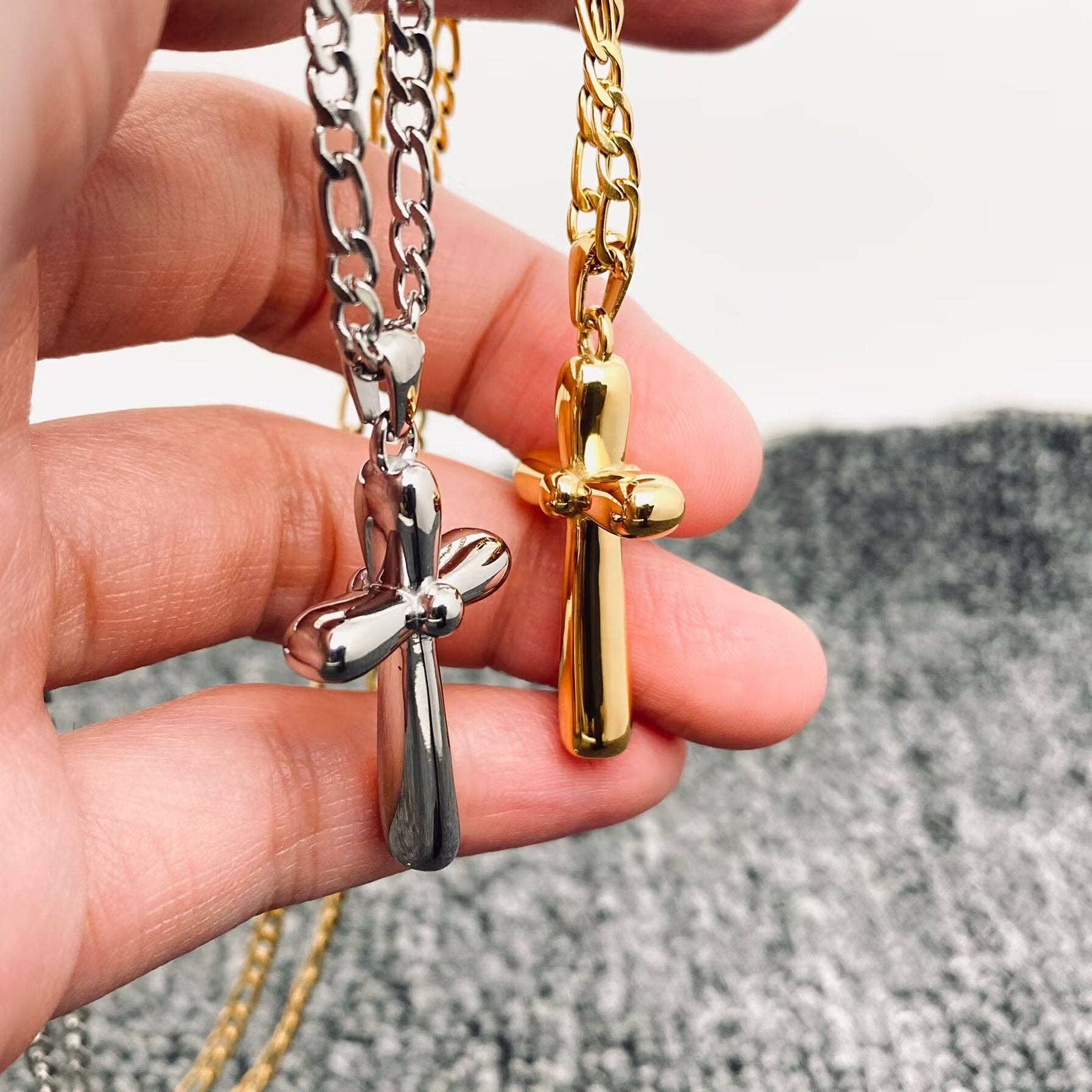 18K Gold Plated SS Glossy Cross Charm Necklace