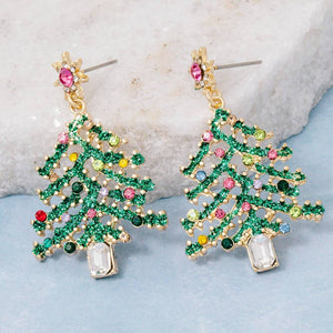 Studded Christmas Tree Holiday Dangle Earrings