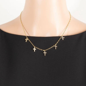 Gold Dipped Cz And Pearl Cross Charms Necklace
