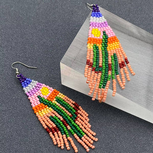 Hand-woven Cactus Seed Beads Fringe Earrings