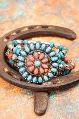 Meadow Wind Turquoise and Orange Concho Bracelet