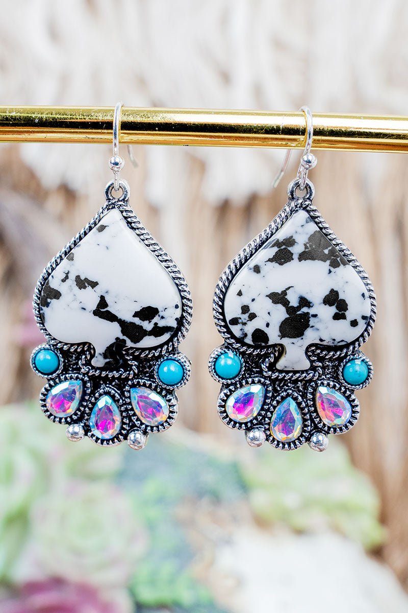 ROGUE EDGE HOWLITE SPADE SILVERTONE EARRINGS