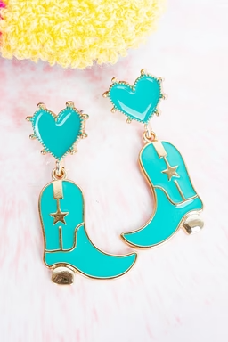 Trendy In Turquoise Boots Goldtone Earrings