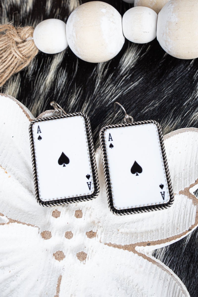TIPI THE ACE OF SPADES SILVERTONE EARRINGS