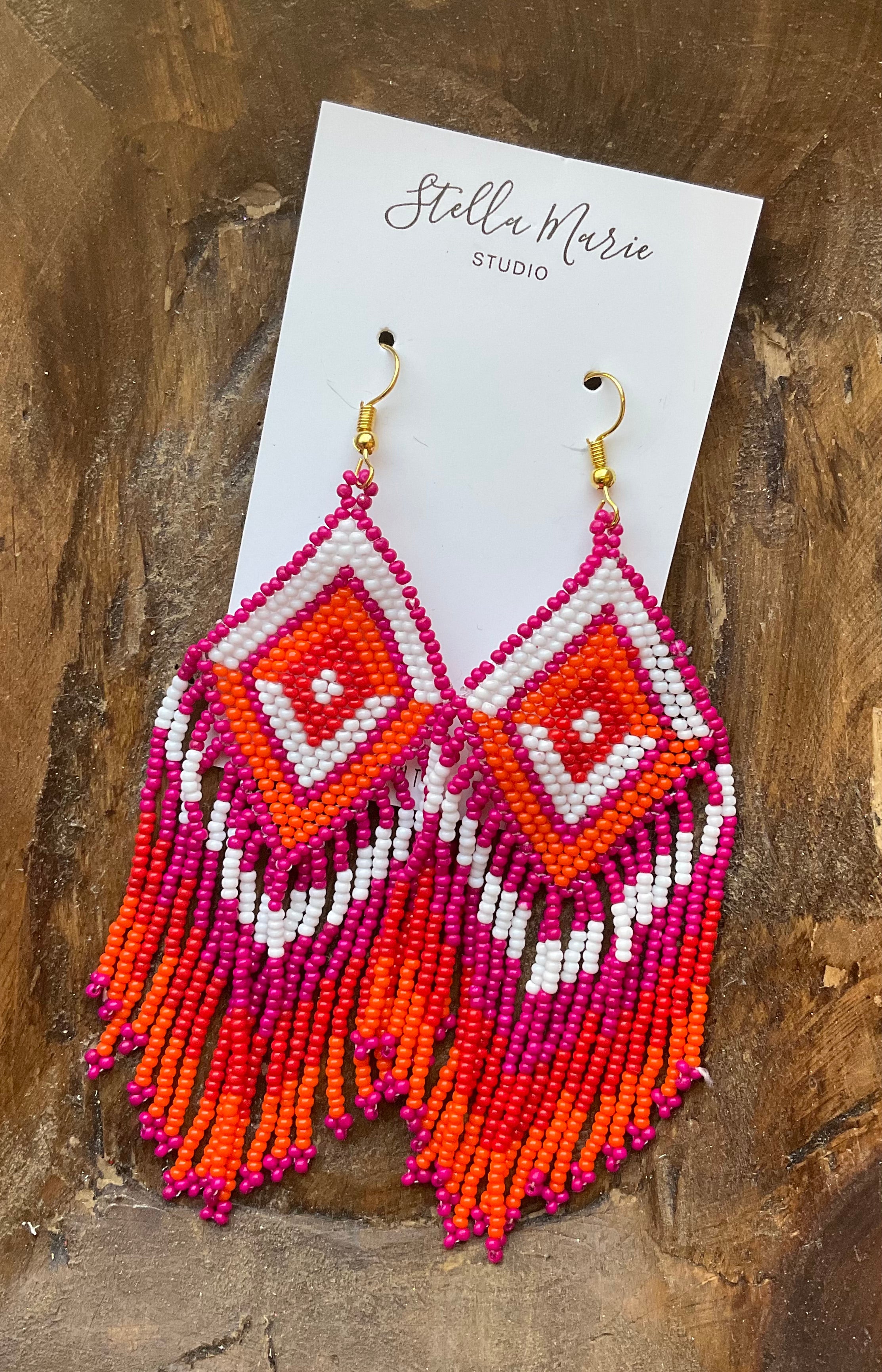 MULTIPLE COLORS: Aztec Pattern Braided Seed Beads Fringe Earrings
