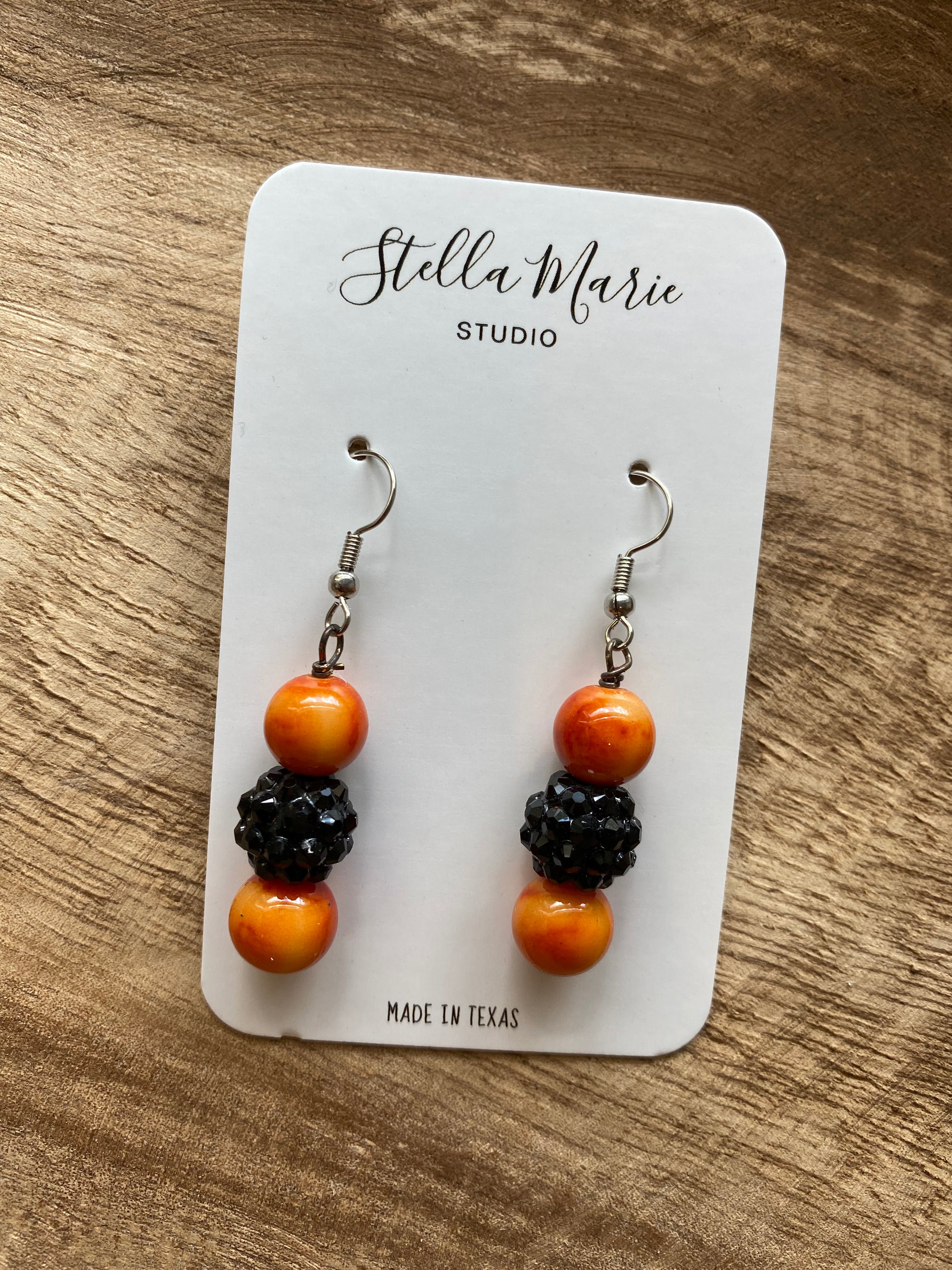Orange & Black Bead Dangle Earrings