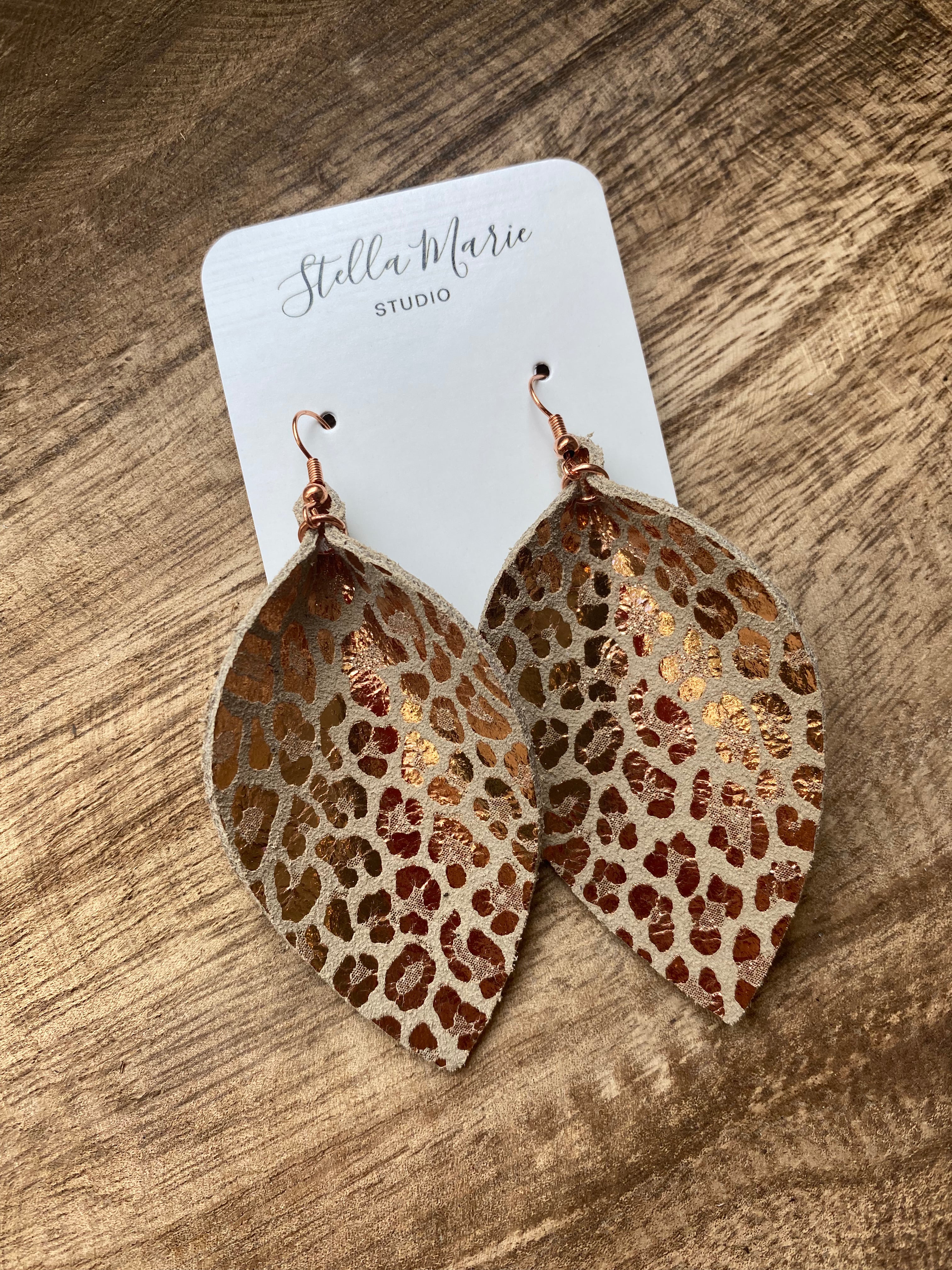 FIVE COLORS: Animal Sparkle Leather Leaf Earrings