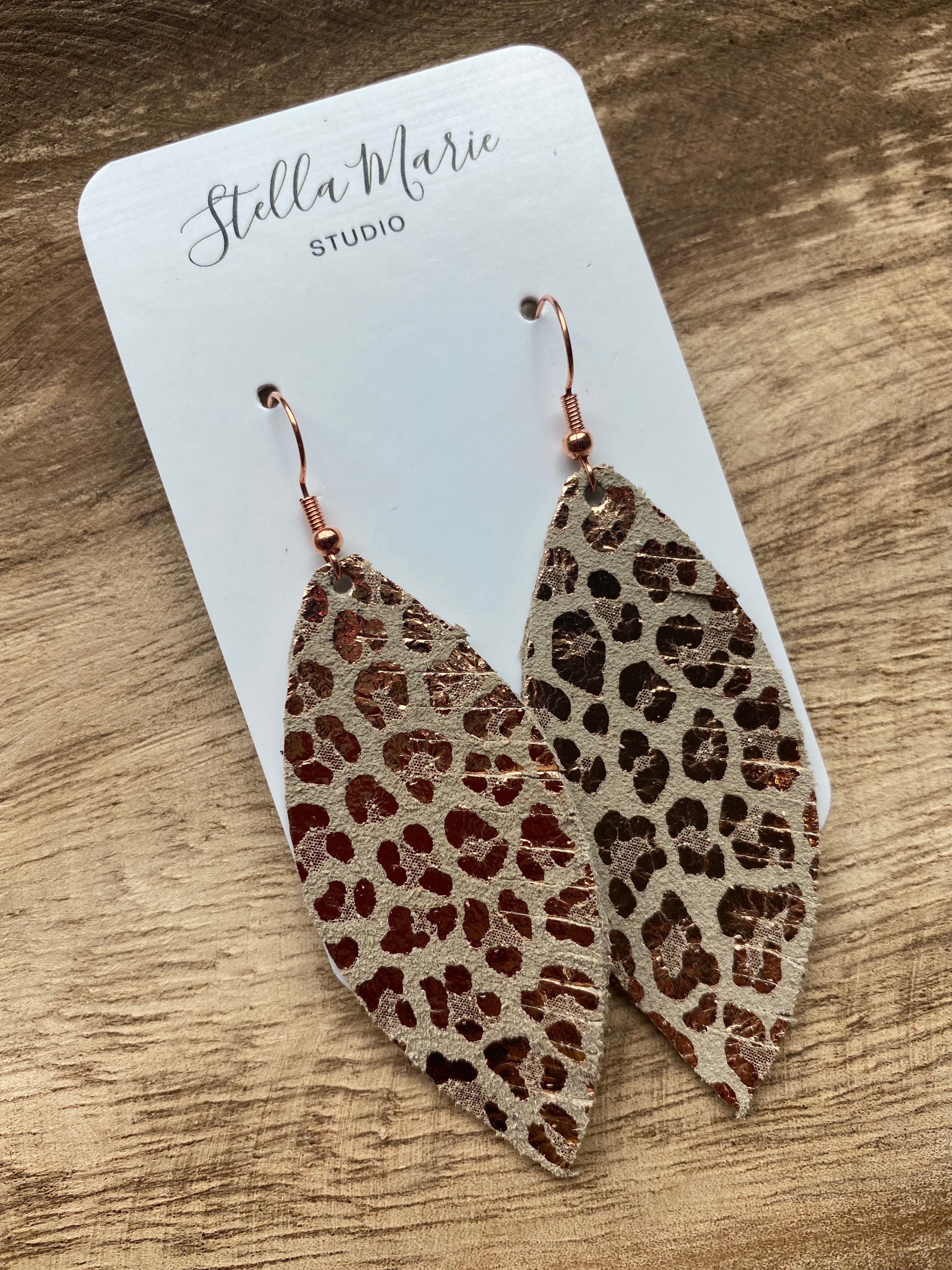 MULTIPLE STYLES: Rose Gold Metallic Leopard Leather Earrings