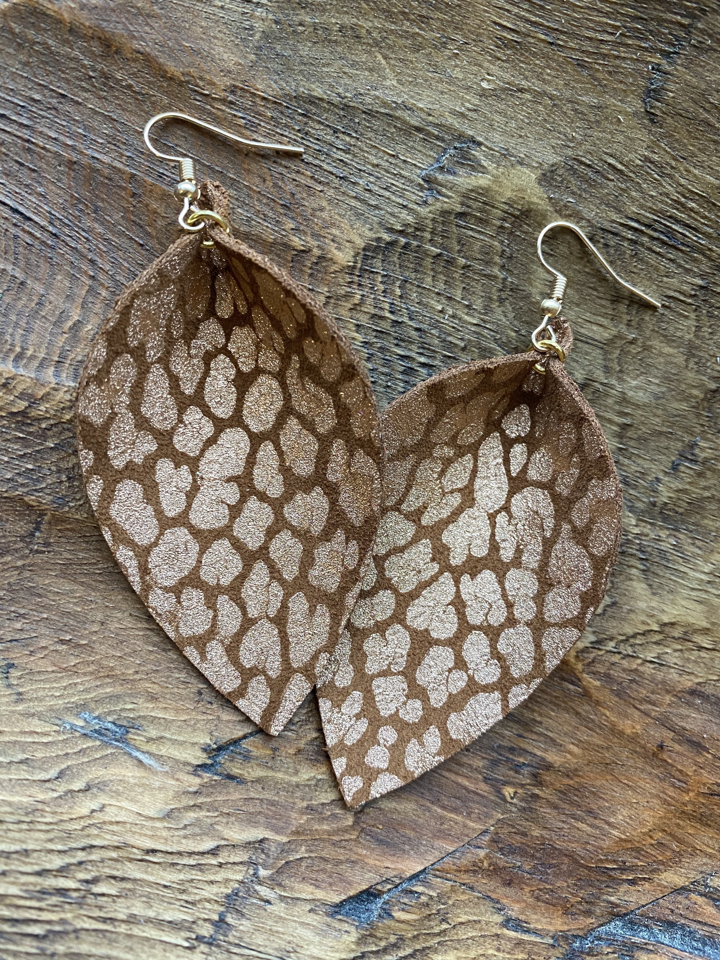 FIVE COLORS: Animal Sparkle Leather Leaf Earrings