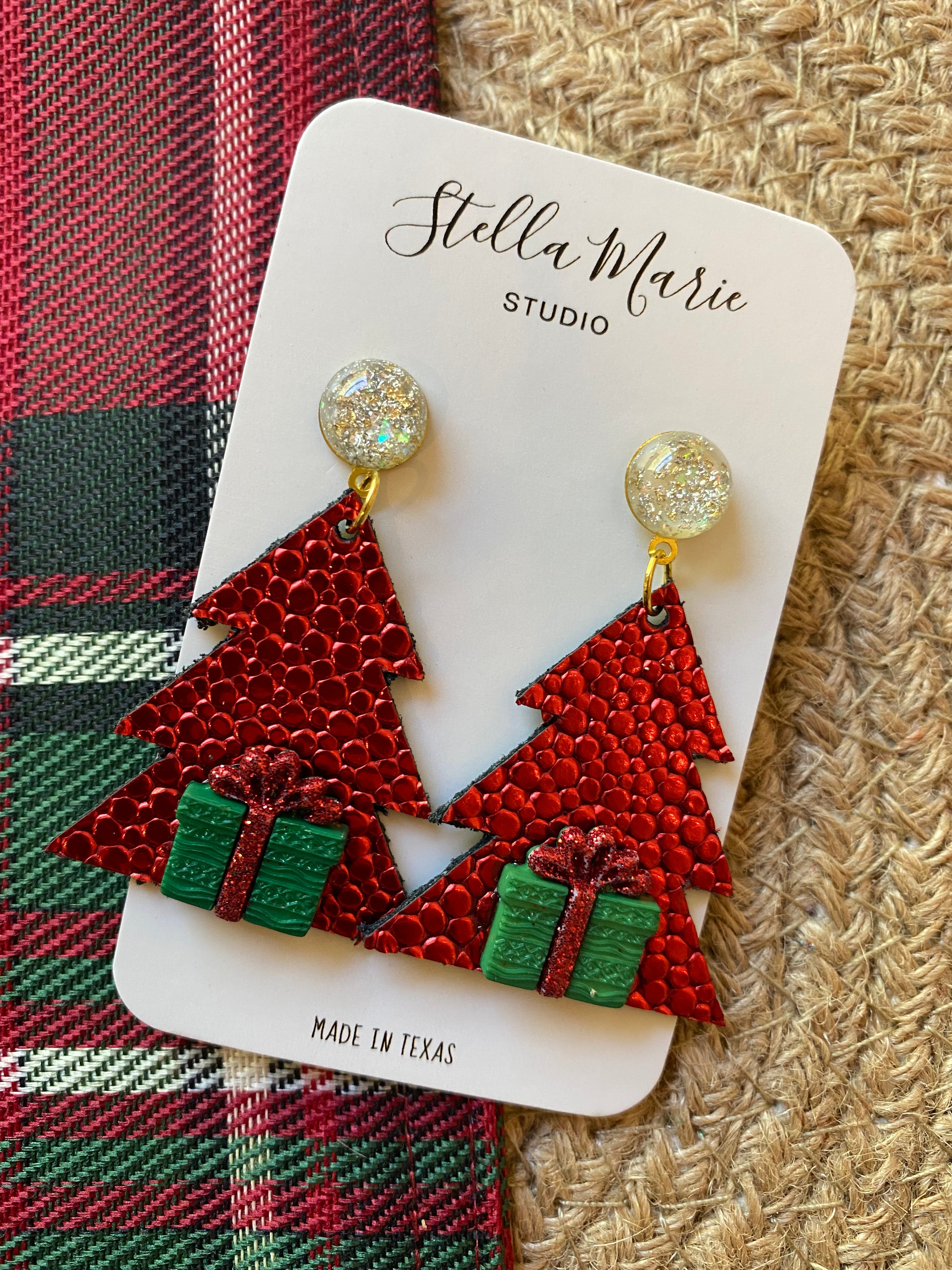 MULTIPLE STYLES: Genuine Leather Christmas Tree Earrings