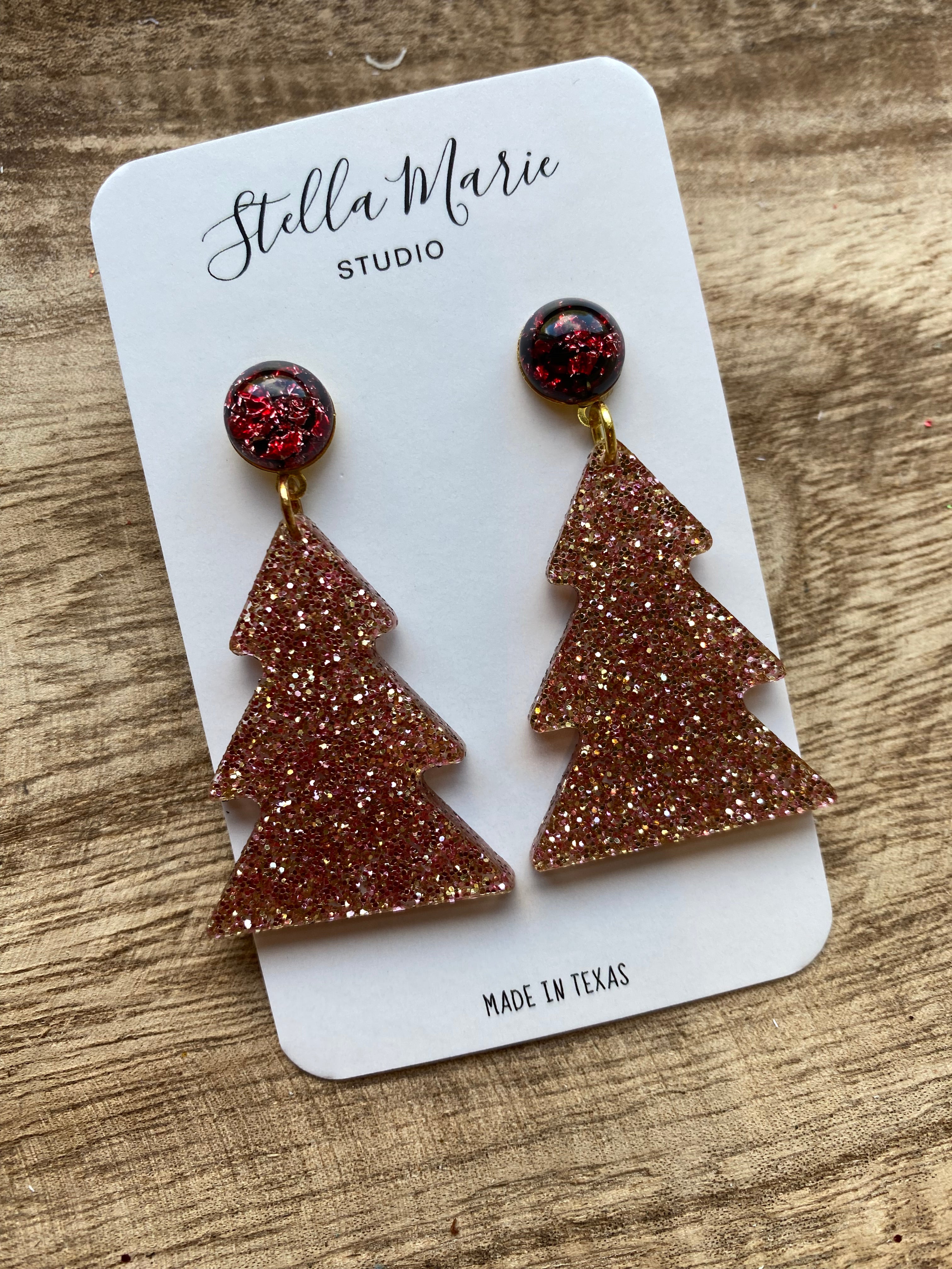 MULTIPLE STYLES: Rose Gold Sparkle Christmas Tree Earrings